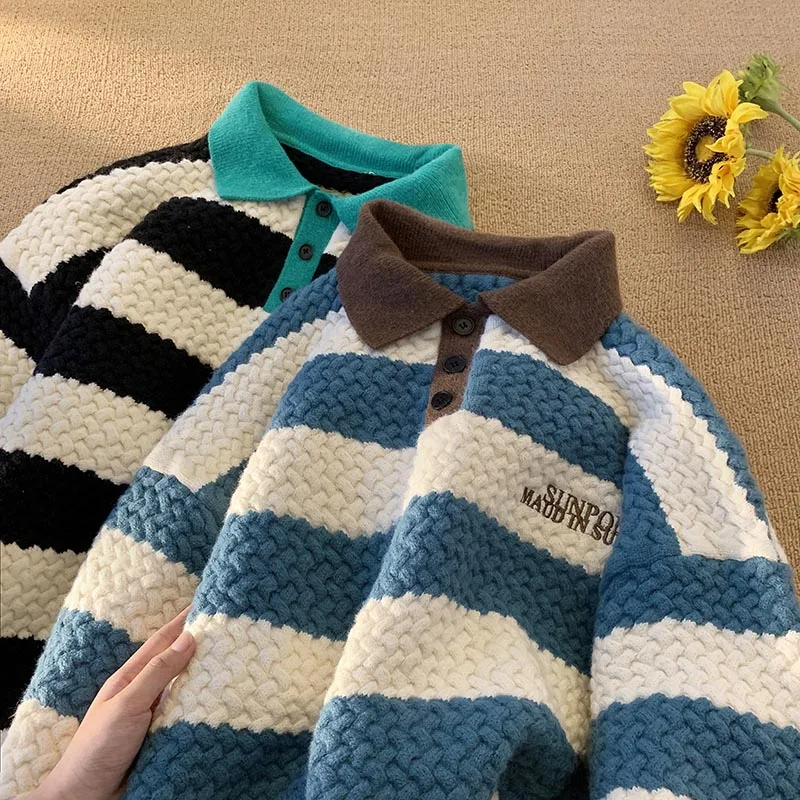 

Модный вязаный свитер в стиле пэчворк с цветными блоками для мальчиков, зимний утепленный повседневный топ для подростков, стильный полосатый лонгслив