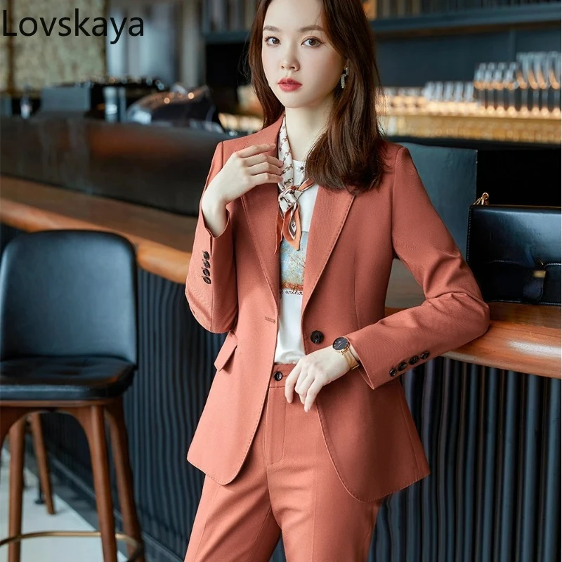 High Quality Soft Women Purple Blue Office Business Work Blazer And Trousers Formal Pant Suit 2 Piece Set