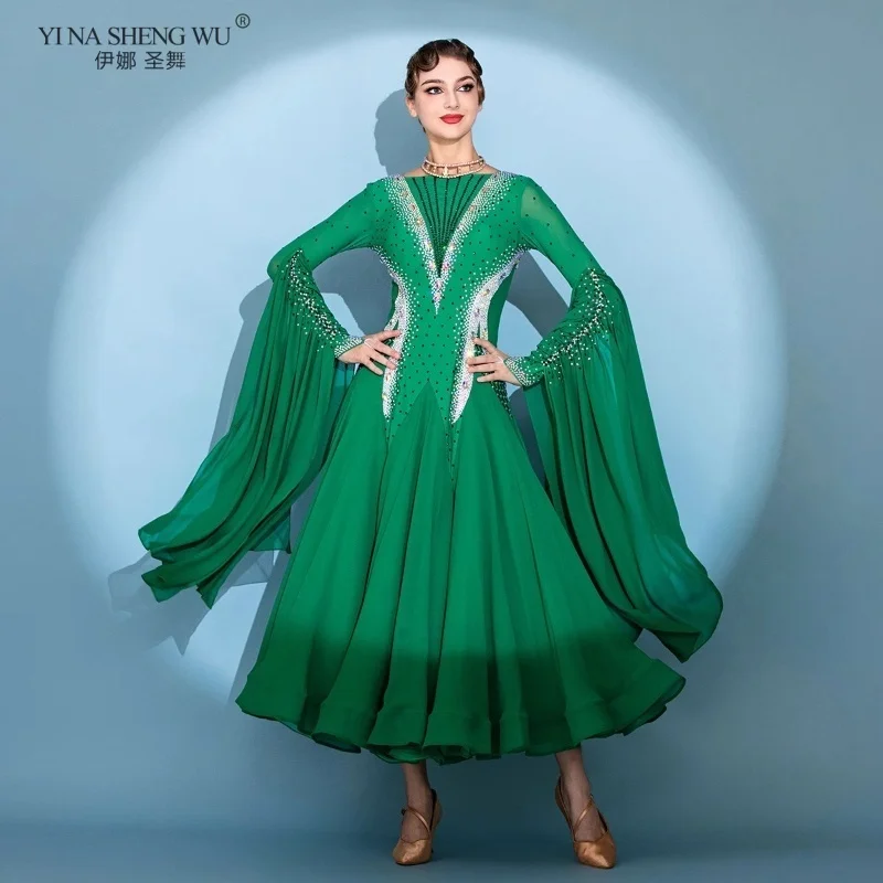 

Elegant Ballroom Competition Dance Clothes Adult Long Sleeve Standard Ballroom Dancing Dress Women Customize Waltz Dance Dresses