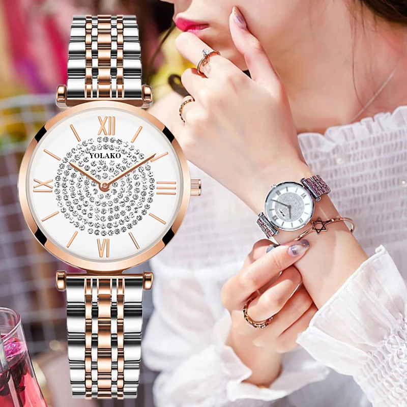 

Gypsophila Diamond Design Women Watches Fashion Silver Round Dial Stainless Steel Band Quartz Wrist Watch Gifts relogiosfeminino