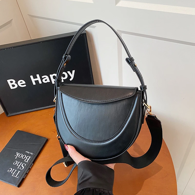 

Luxury Brand Saddle Crossbody Bags for Women Semicircle Design Underarm Shoulder Bag Female Pu Leather Handbag and Purses