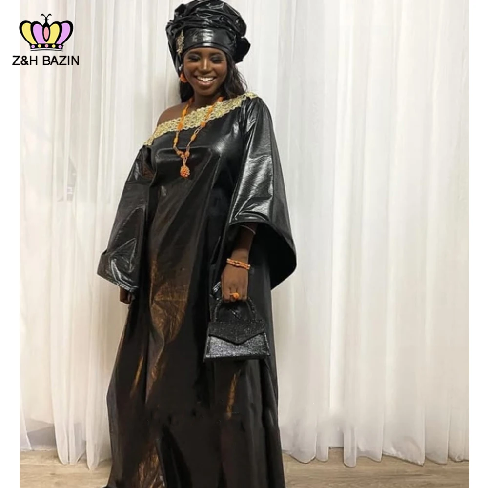 

Black African Original Bazin Riche Long Dresses For Women Turkey Dashiki Robe Top Quality Wedding Party Basin Riche Clothing