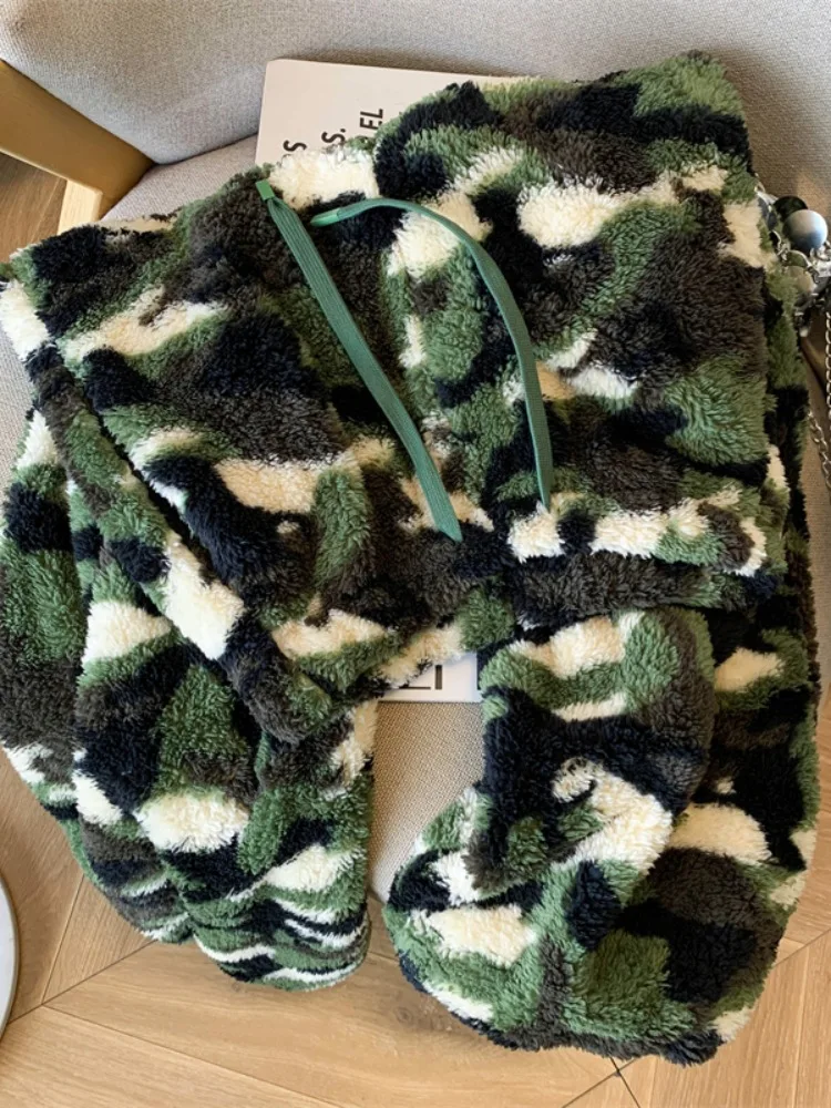 Vita alta Gamba dritta Stampa mimetica Plaid Morbido Thi Pantaloni a gamba larga Donna Inverno Street Vento fresco Vita alta Gamba larga...