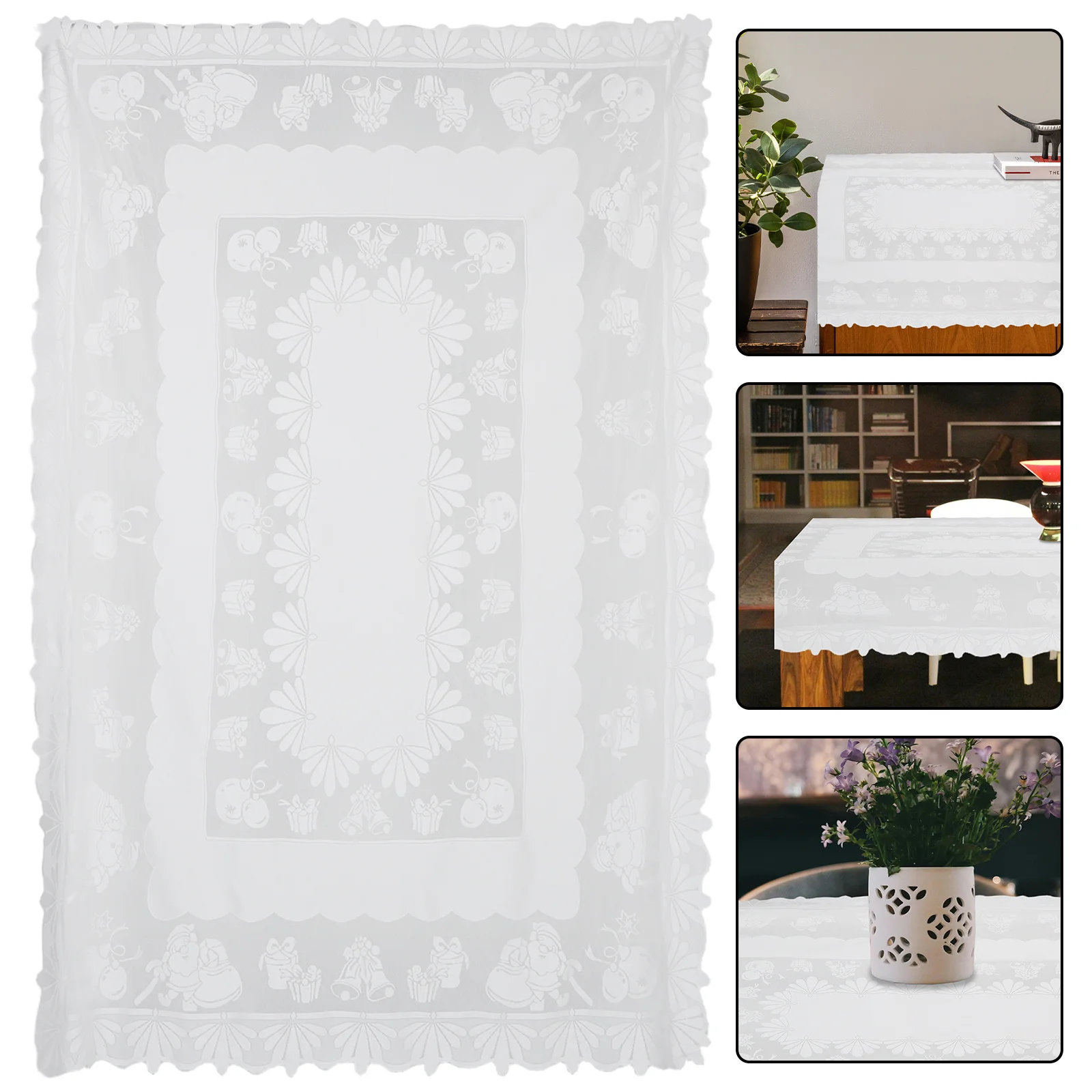 

White Lace Christmas Tablecloth 140x220cm Polyester Rectangular Cover Elegant Holiday Decor Dining Party Wonderland Overlay