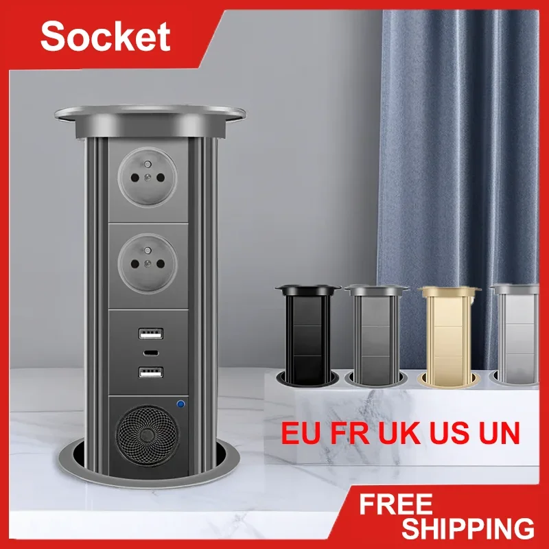 

Motorized Pop up Socket with Wireless Charger and USB Type-C Lift Socket EU FR UK US Universal Power Outlet