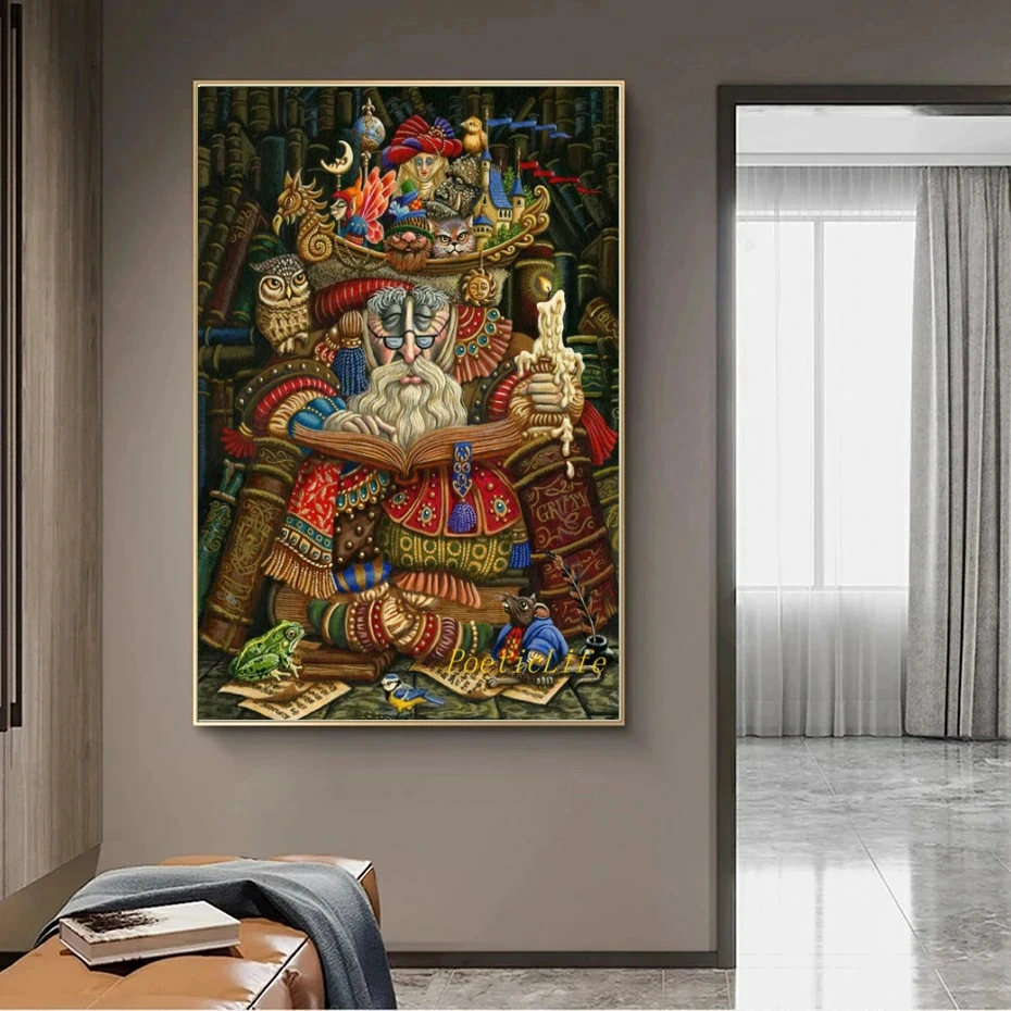 Wizard Reading Diamond Painting Fantasy Dwarf Elves Goblins and Animal Frog Cross Stitch Embroidery Rhinestones DIY Home Decor