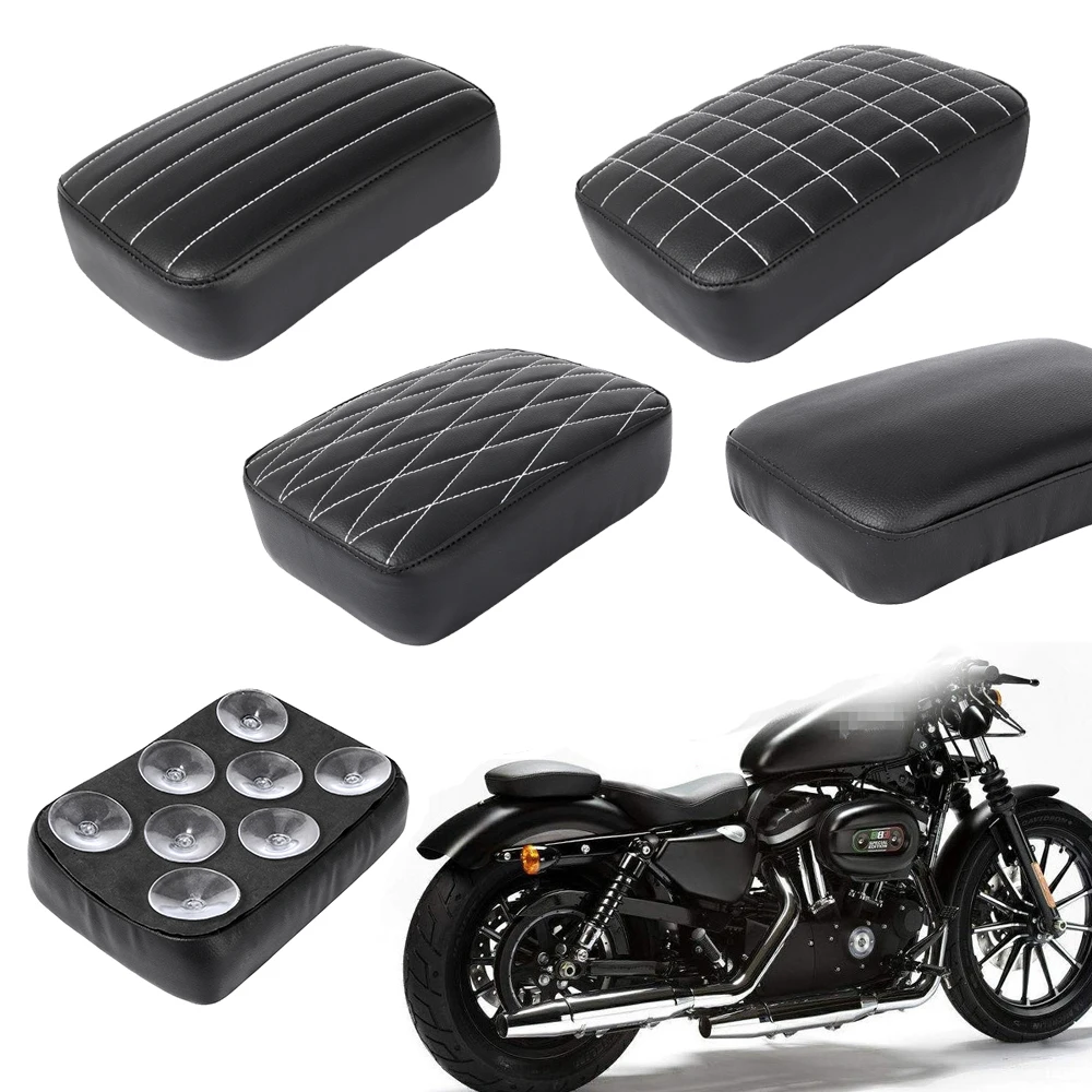 Black Rear Passenger Cushion 8 Suction Cups Pillion Pad Seat For Harley Dyna Sportster Softail Touring XL 883 1200