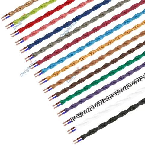 0.75mm² Retro Pendant Lamp Cord Colorful Vintage Braided Cable 2Pin Soft Woven Textile Wire For DIY LED Lighting Bulbs Lamps Fan