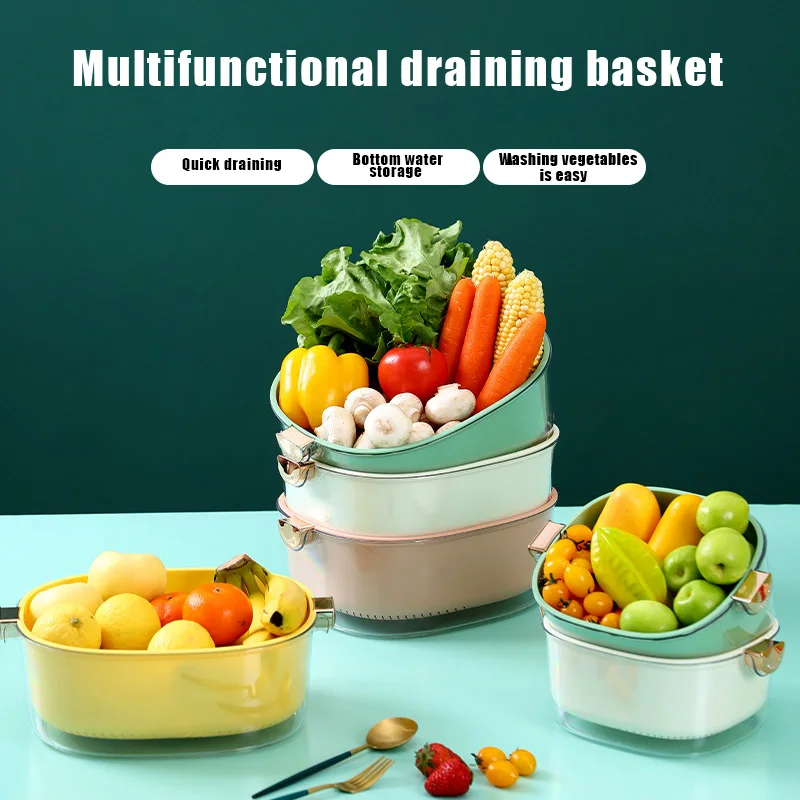 

Nordic PET thickened double-layer fruit and vegetable draining basket creative kitchen multi-functional vegetable washing basket