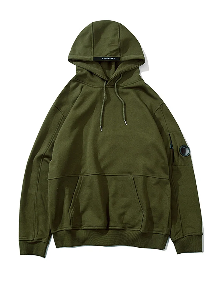 Lens Zipper Pocket Men's and Women's Loose Casual Hooded Sweatshirt Autumn Winter Fashion New Solid Color Drawstring Pullover