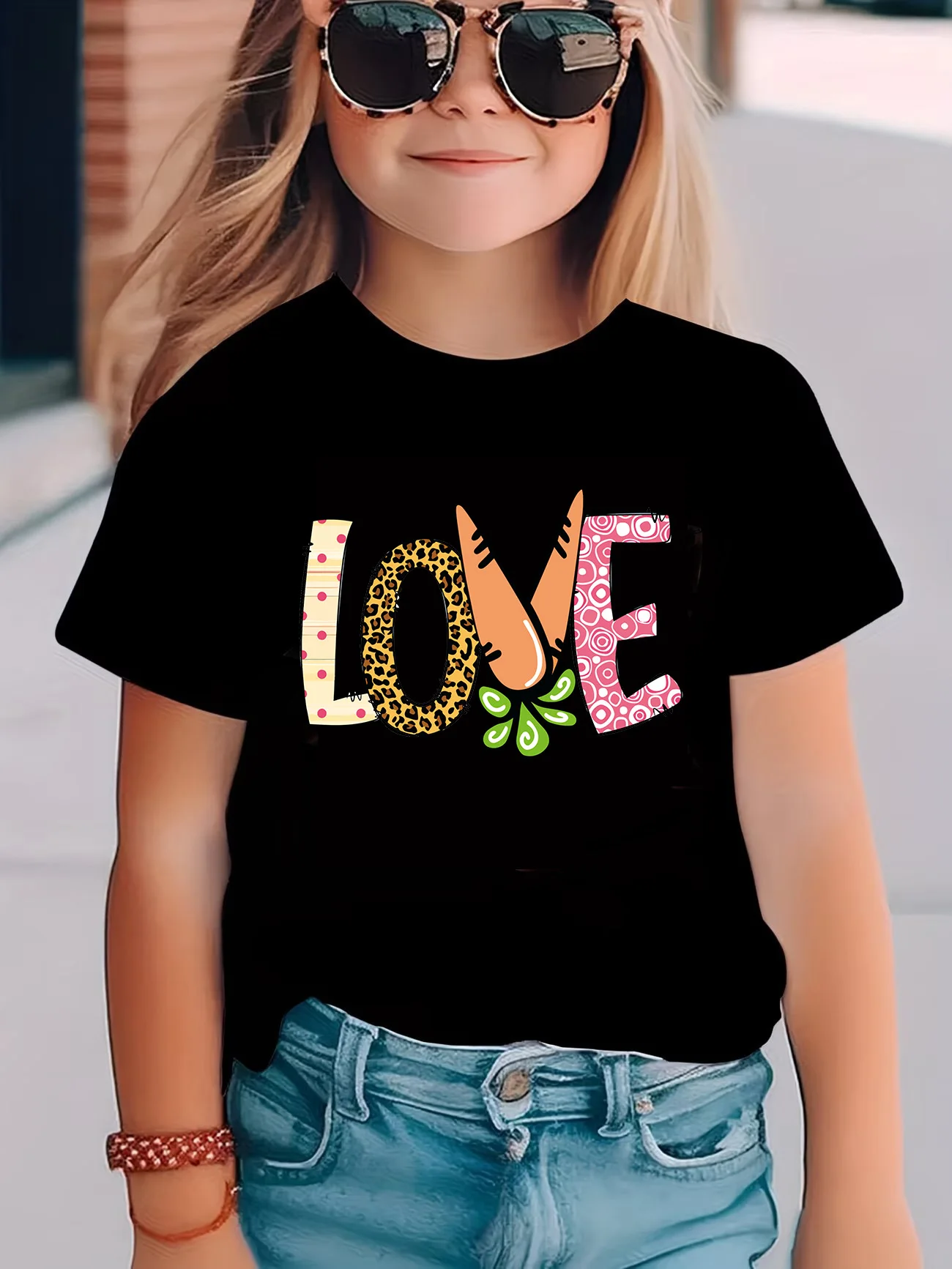 Kawaii Love Letter Printed T Shirt Girls' Summer Clothes Short Sleeve Tops T-Shirts Cute Girls Clothing Y2k Carrot Printed Tops