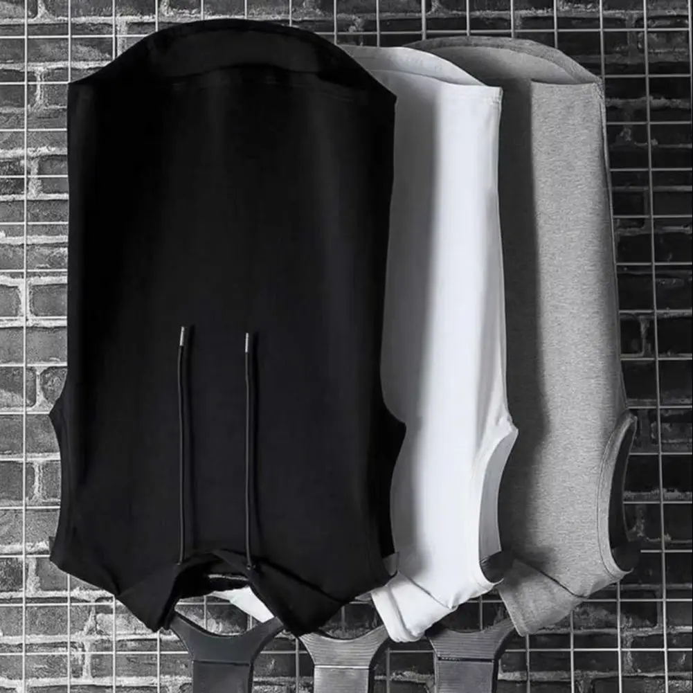 

Men Vest Hooded Adjustable Drawstring Sleeveless Summer Vest Wide Shoulder Straps Pure Color Quick Drying Sports Tops
