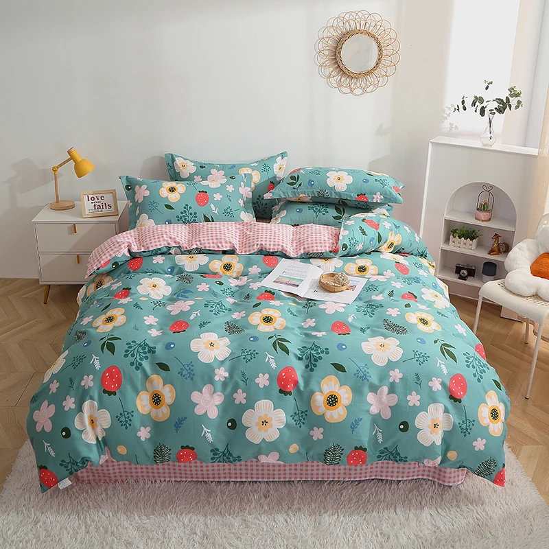 Colorful Floral Pattern Printed Duvet Cover Set Cotton Bedding Skin-friendly Durable Breathable Bedroom Decor Machine Washable