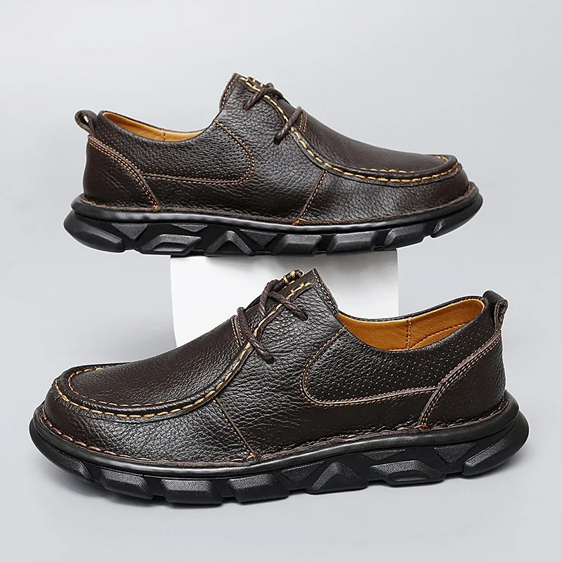 Mocassins de couro genuíno masculino, tênis confortáveis, sapatos de condução, casual, leve, negócio, marca