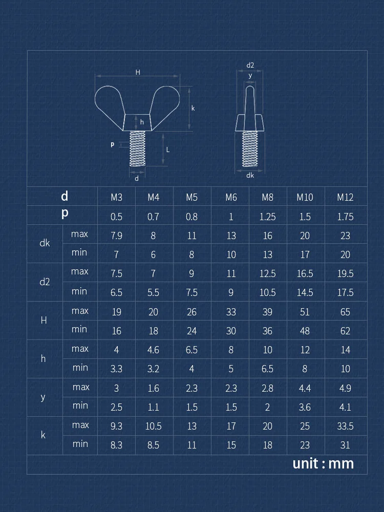 A2 Stainless Steel Butterfly Bolt Screw M3 M4 M5 M6 M8 M10 M12 Thumb Wing Screws Hand Tighten Bolts Length 6mm-60mm