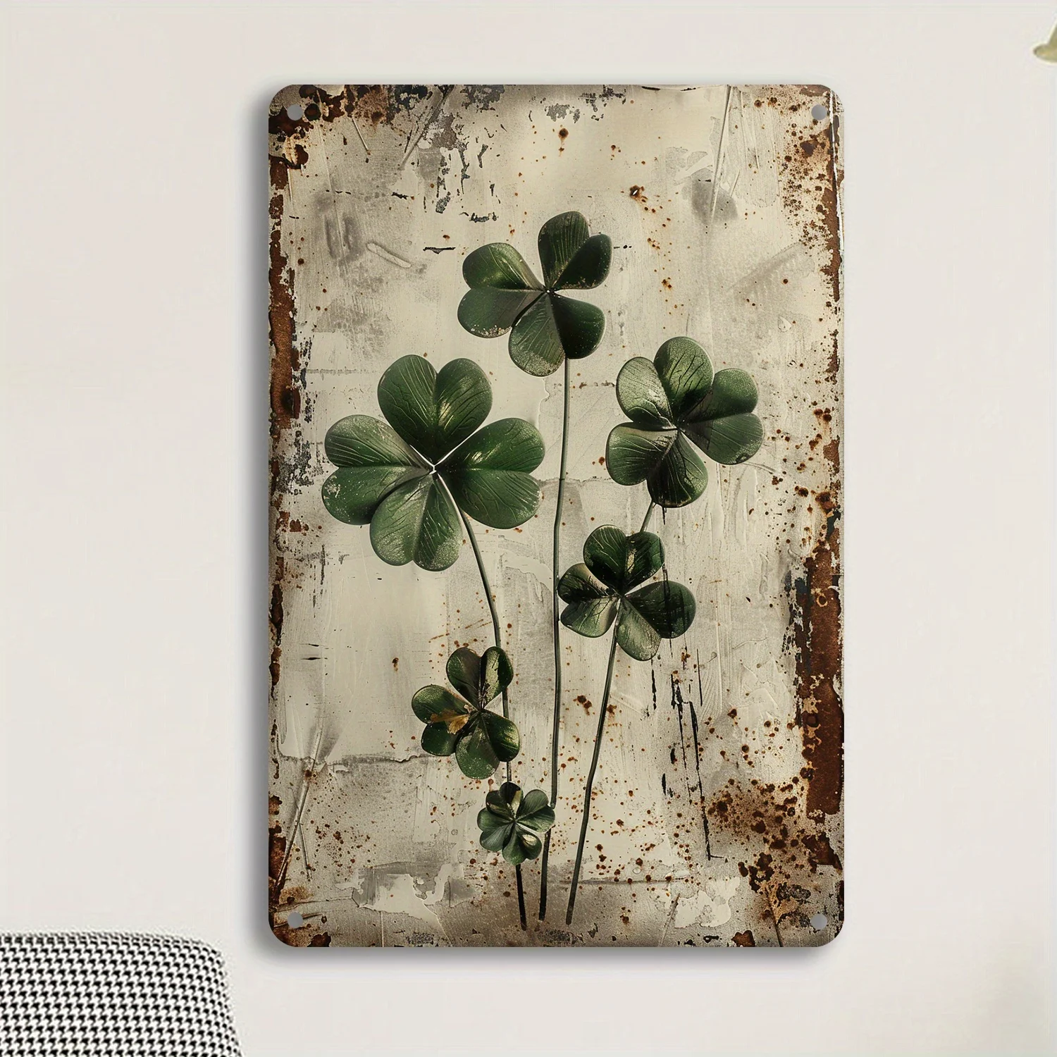 Vintage Metal Sign/Rustic Green Clover/St. Patrick's Day Decor/Lucky Charm Aluminum Wall Art/Home, Kitchen, Cafe, Or Bar/Reused