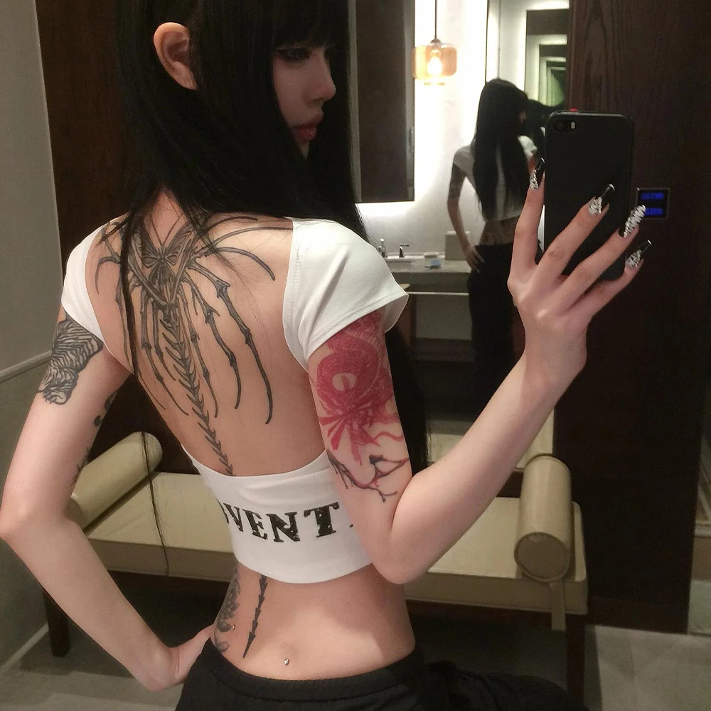 

American Backless Design Fashion T-Shirt Solid Color Short Sleeved Summer Top Slim Fit2000S Clothing Y2Kt-Shirt Women's Clothing