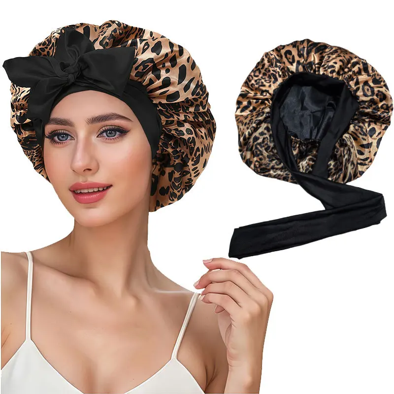 Double Layer Satin Hair Cap For Sleeping Bonnets For Women Round Haircare Women Headwear Night Hat Reversible Head Cover
