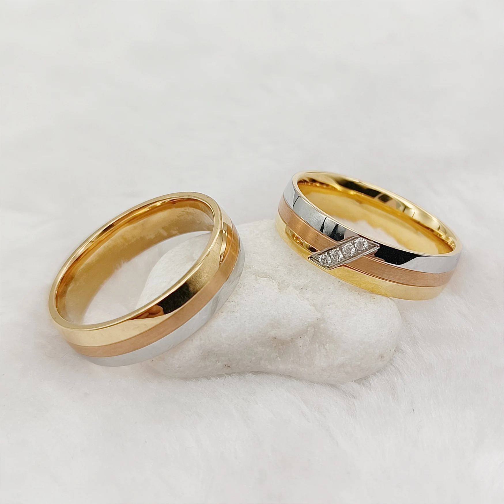 Anillos de boda clásicos Tricolor de plata y oro rosa para parejas, promesa de compromiso, bandas de titanio para parejas