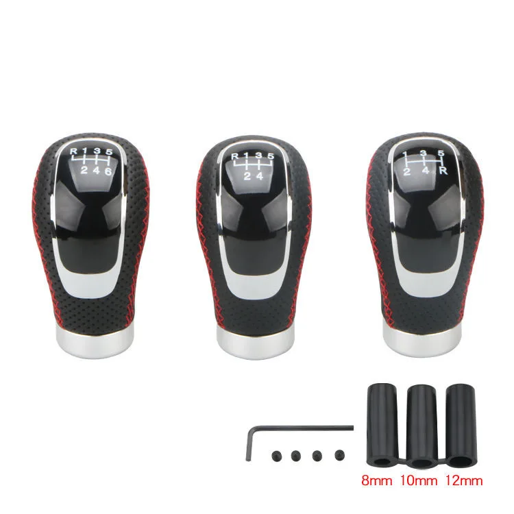 Universal 5 Speed Car Red Line Leather Red Stitch Knob Manual Shifter Car Gear Shift Knob Lever