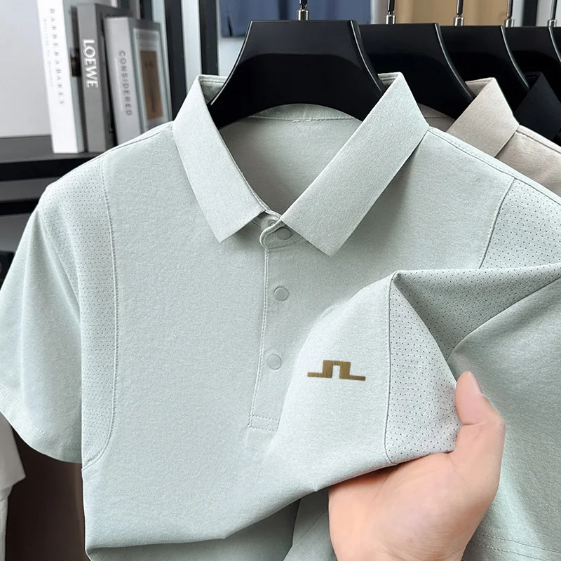 Luxuriöses Herren-Kurzarm-Poloshirt mit Revers-Knopfleiste, Musterdruck, Atmungsaktiv, Sportlich, Sommer-Neuheit, Vielseitiges Freizeit-T-Shirt für Männer – Detail 7