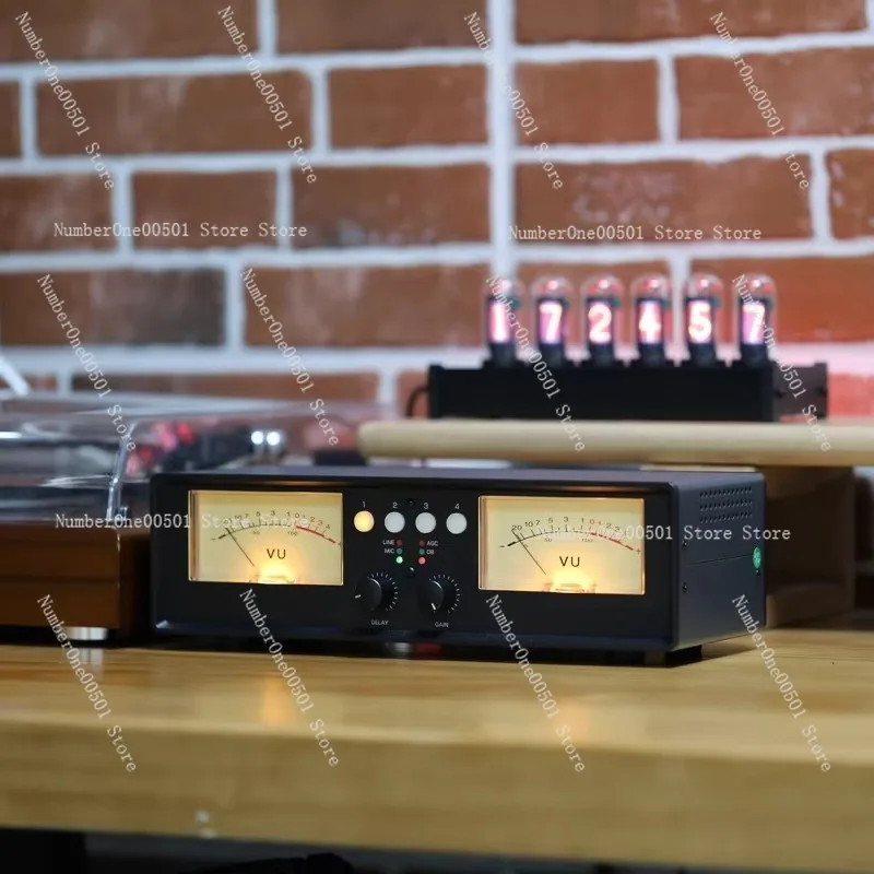 VU2 Music Level Meter Analog VU Meter, Four In One Out Audio Switcher Splitter Voice Control with Remote Control Function