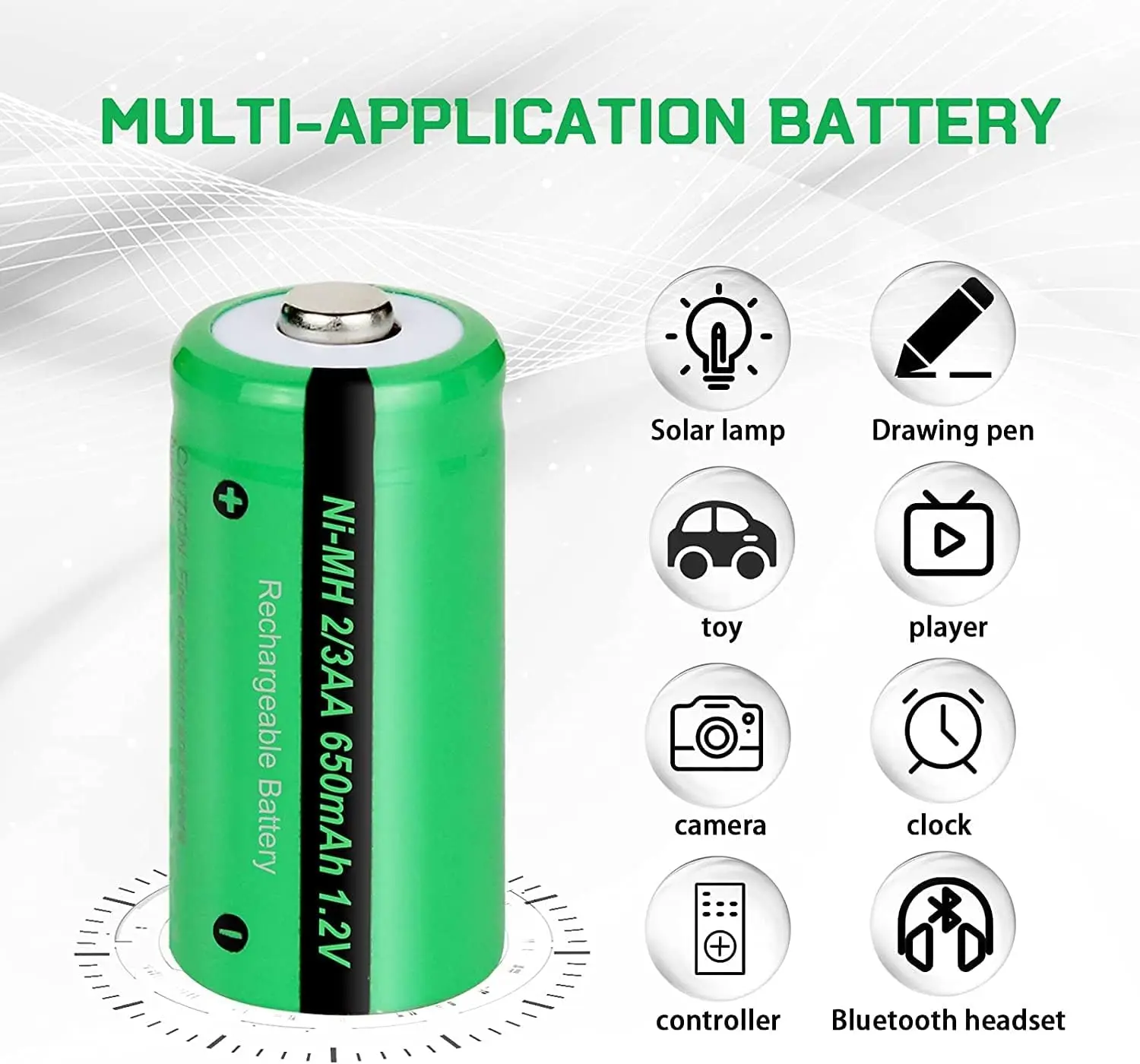 24PCS PKCELL 2/3AA Rechargeable Ni-MH Batteries 1.2V 650mAh Precharge Battery for Solar Garden Lights