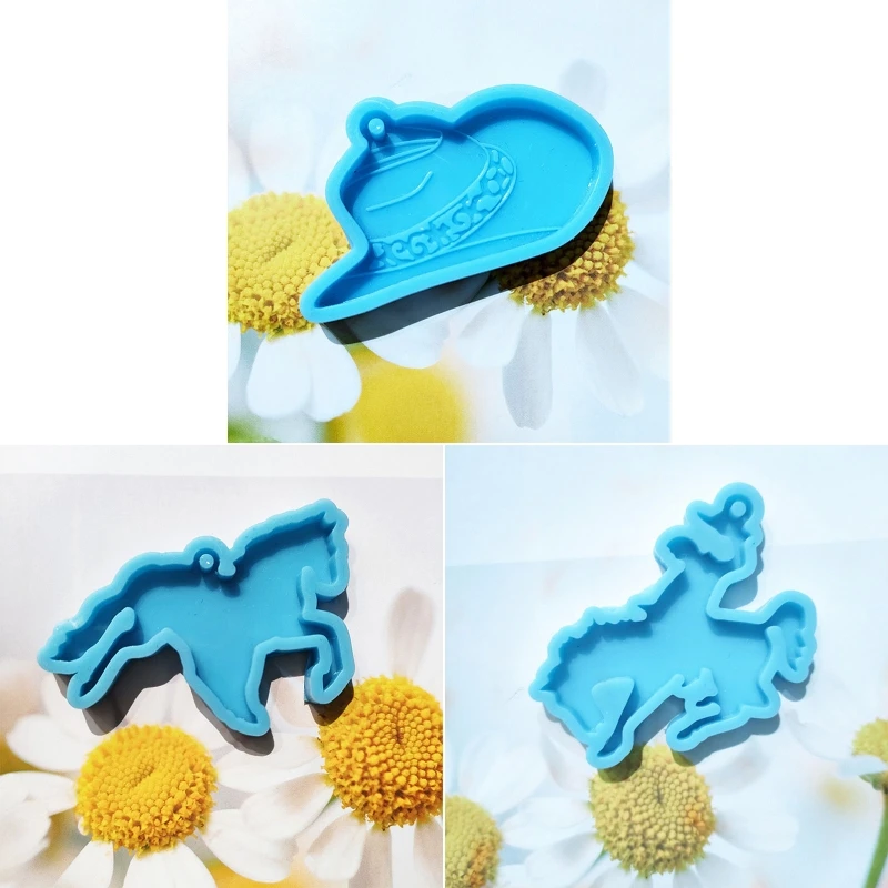 DIY Horse Riding Cowboy Hat Silicone Epoxy Mold DIY Keychain Pendant Jewelry Crafting Mould for Valentine Love Gift