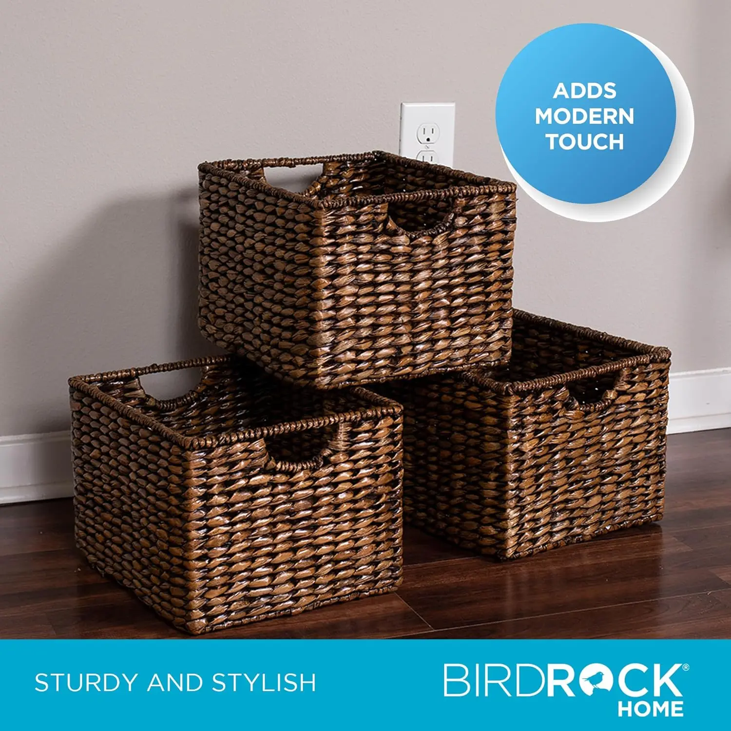 Storage Shelf Organizer Baskets with Handles - Handwoven Abaca Seagrass Wicker Basket for Pantry, Living Room, Office & Bathroom