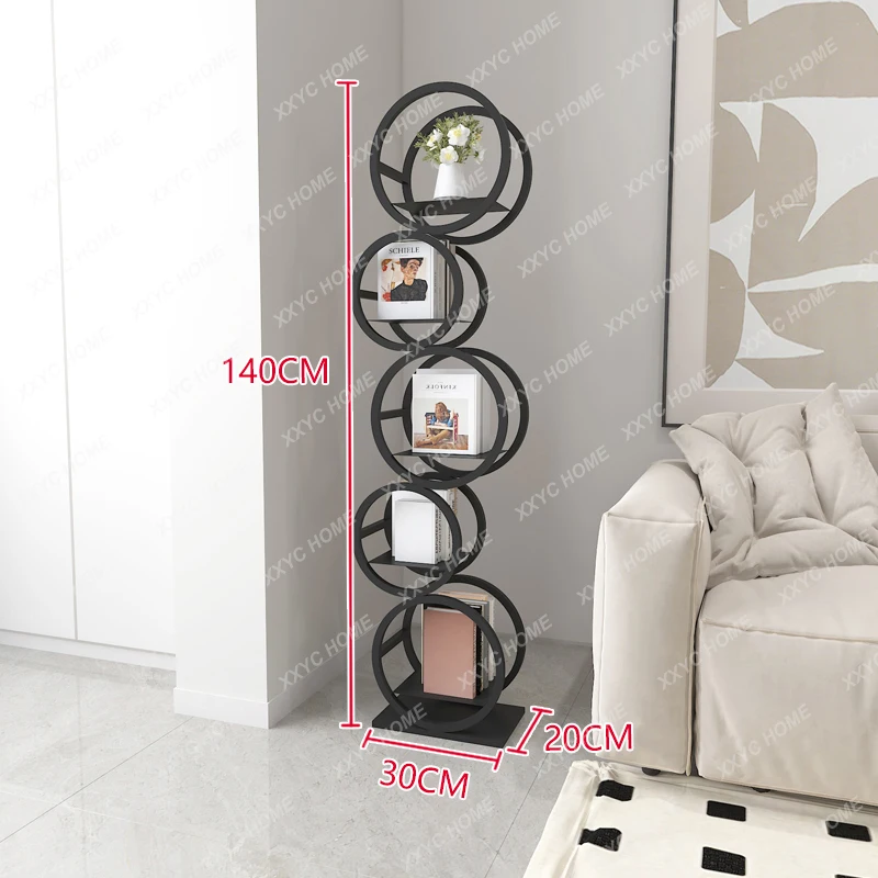 MM Creative wrought iron bookshelf Floor-to-ceiling bookcase Living room corner against the wall Integrated storage display rack