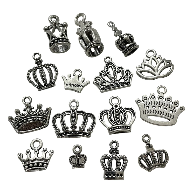 Accessorie Wholesale Vintage Crown Charm Pendant Bracelet DIY Men Women Jewelry Making Amulet Earring Necklace Findings Material