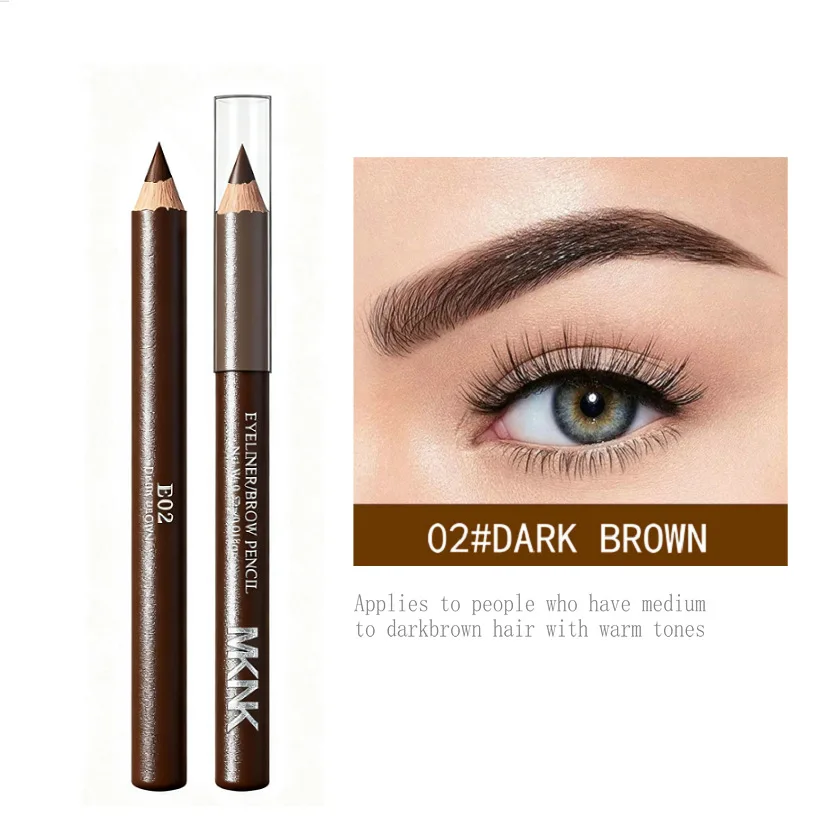 Crayon à sourcils et stylo Eyeliner en bois 2 en 1, crayon Eyeliner professionnel imperméable, couleur facile, noir naturel, marron foncé