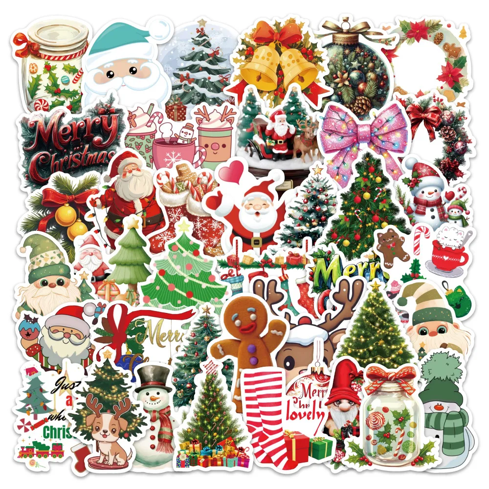 

54PCS Christmas Christmas Tree Santa Candy Candy Cartoon Decorative Skateboard Laptop Tablet iPad Waterproof Stickers Kids Toy