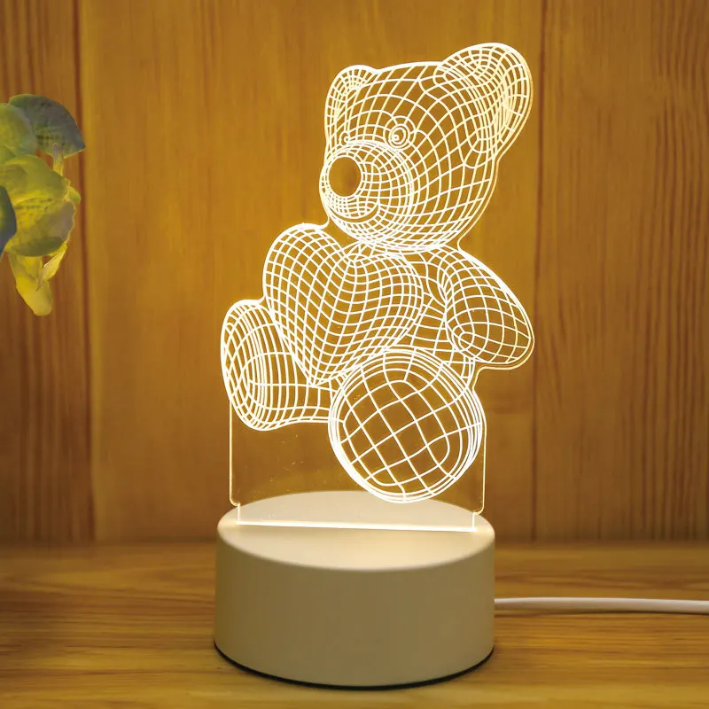 3D Illusion Acrylic Night Light, USB RGB Colors Remote Table Lamp, Handwriting Panel Kids Cartoon Night Lamp