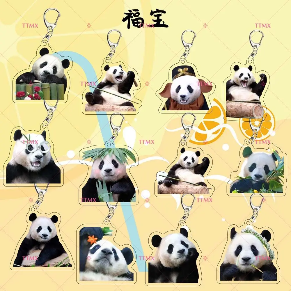 Llavero con diseño de Panda para hombre y mujer, colgante de acrílico con diseño de dibujos animados Kawaii, Fubao