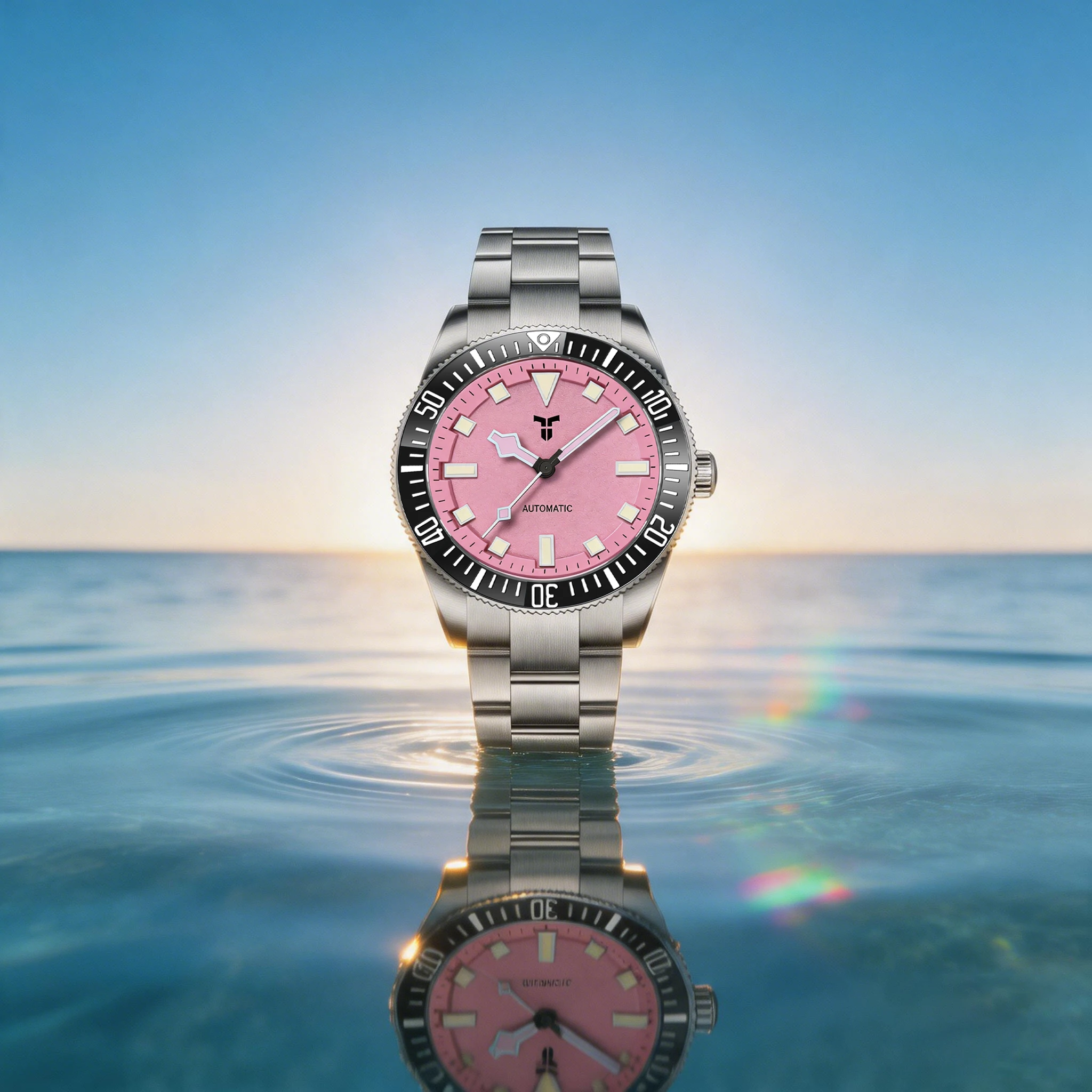 TYBERLEY Flamingo Pink Dial Men's Watches Luxury  Sapphire glass Automatic Watch For Men Waterproof Mechanical Wrist watch Men