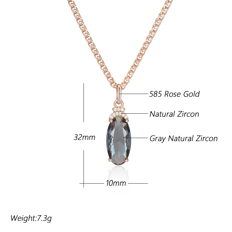 Kinel Hot Grey Big Oval Pendant Necklace For Women Trend 585 Rose Gold Color With Natural Zircon High Quality Daily Fine Jewelry