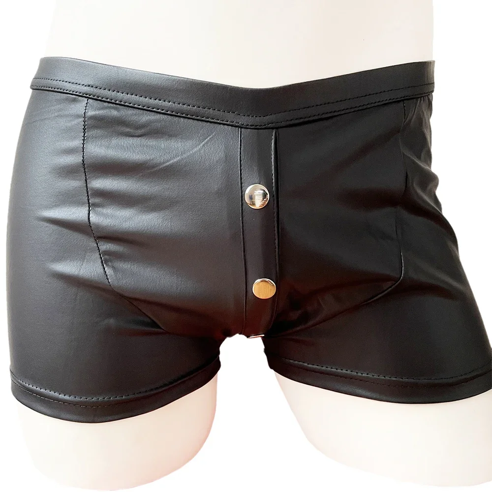 Faux Leather Men Boxers Shorts Black Sexy U Convex Pouch Man Underwear Panties Leather Shorts Man Casual Sport Skinny Gym Boxers