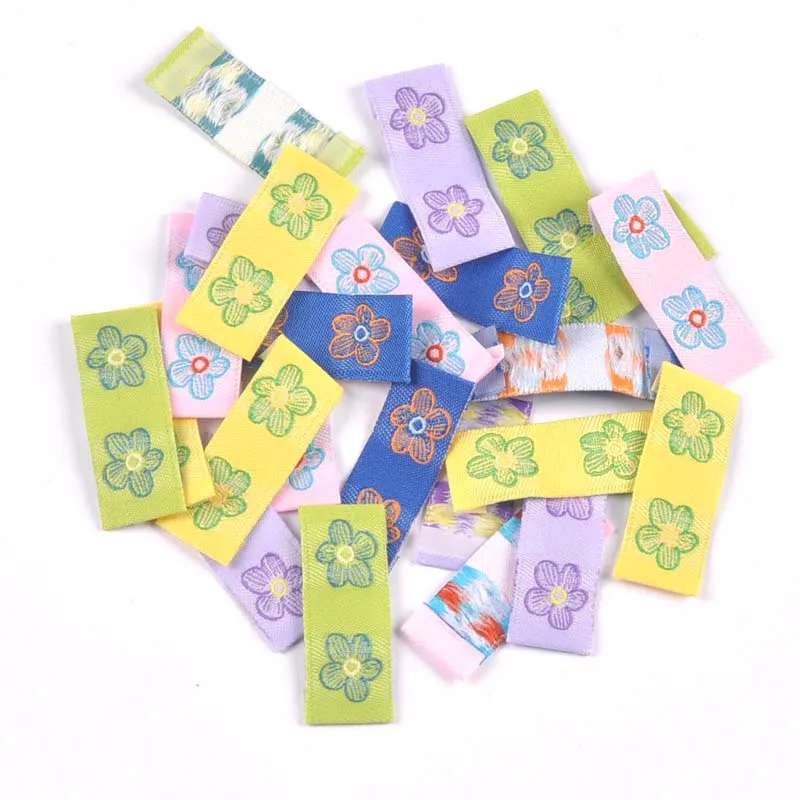 Mixed Flower Pattern 50pcs Handmade Woven Label For Clothing Scarf Labels Shoes Bags Garment Tags 15x40mm CP3269