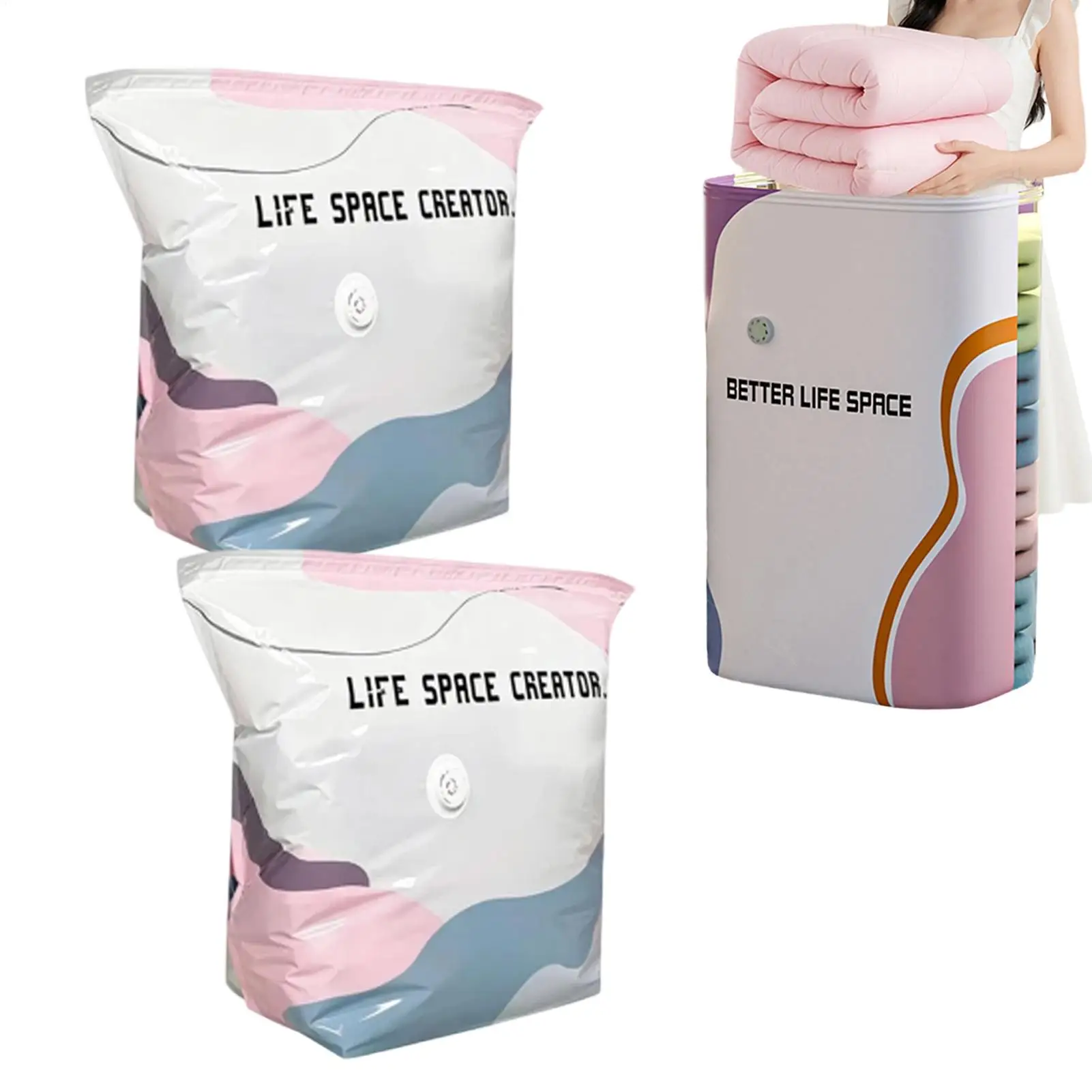 No Pump Vacuum Storage Bags 3 Pcs Upright Storage Bag Reusable Airtight Travel Compression Bags For Travel Clothing Pillows view 3