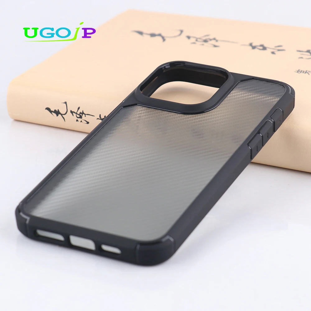 UGOJP Phone Case For iPhone 15 Pro Max Carbon Fiber Shockproof Antidrop Cover For iPhone 15 Pro Translucent PC Back Phone Shell