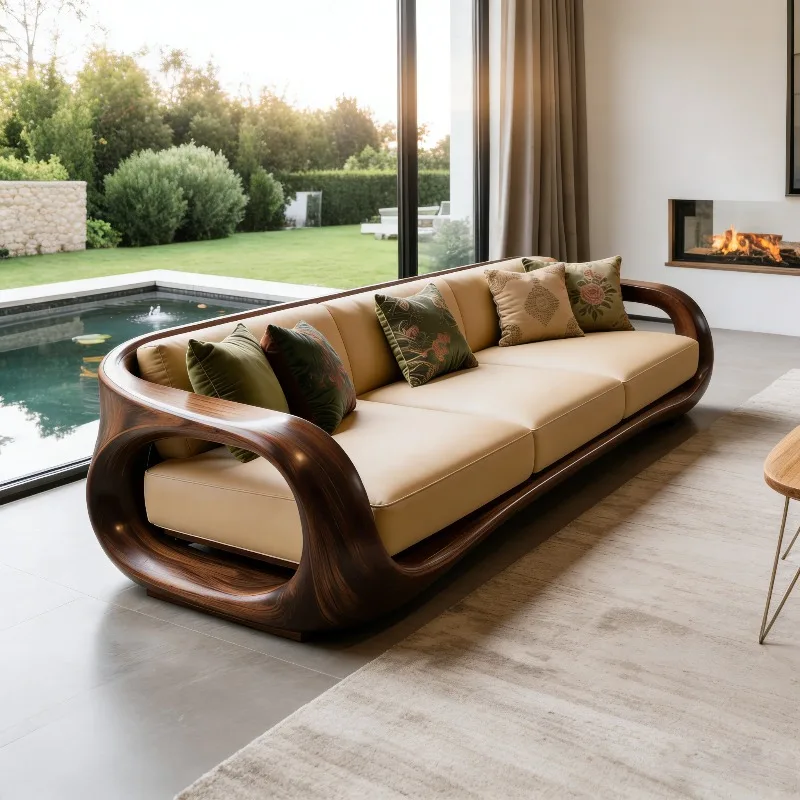 Solid wood sofa living room furniture retro style villa hotel homestay home