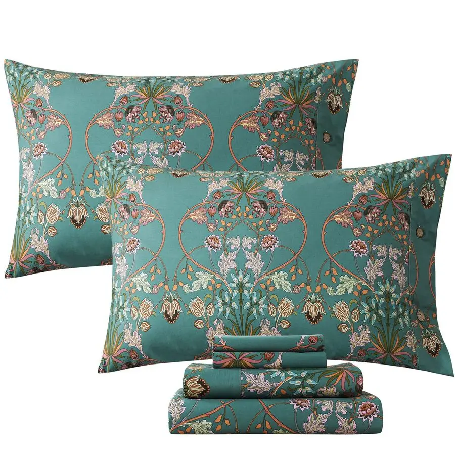 

Комплект постельного белья King Size в винтажном стиле с цветочным узором, из перкаля, хлопок, шикарный бирюзовый, синий, оранжевый, в американском кантри-стиле, роскошное постельное белье