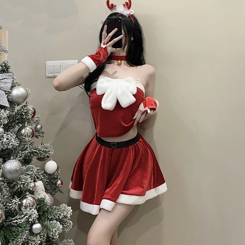 Nette Santa Claus Maid Uniformen Set Weihnachten Lolita Maids Kleid Weihnachten Elch Cosplay Kostüme Halloween Karneval Party Kleidung Anzug