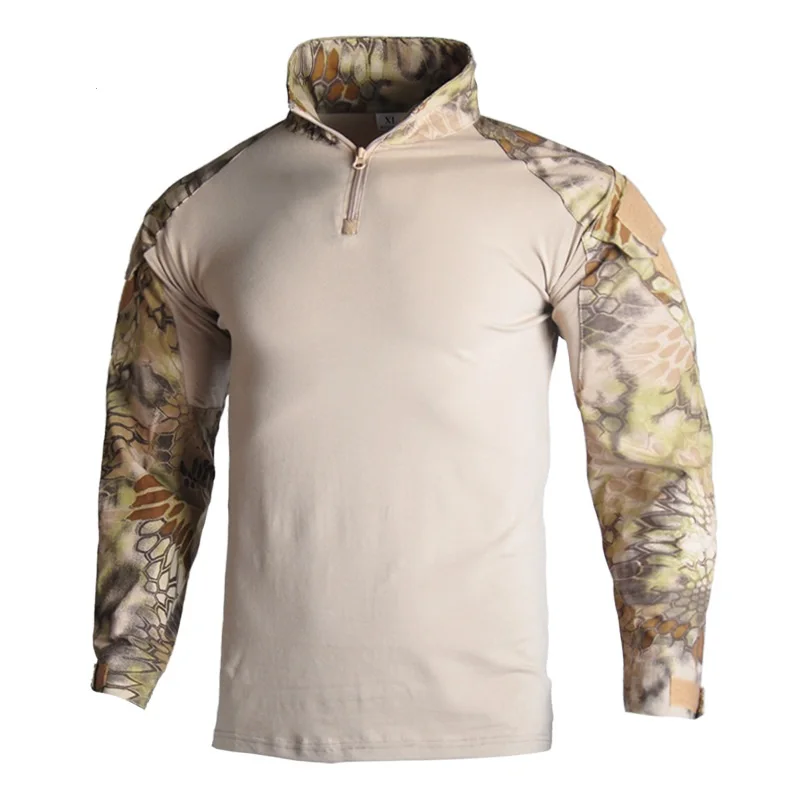 قمصان تكتيكية بأكمام طويلة قميص CP 1/4 سحاب Ripstop قطن للتدريب المموه في الهواء الطلق تي شيرت ملابس الرجال