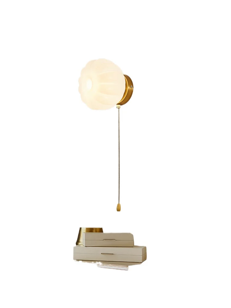

Nordic bedside lamp with pull wire switch, simple modern flower acrylic lampshade, living room bedroom chandelier wall lamp