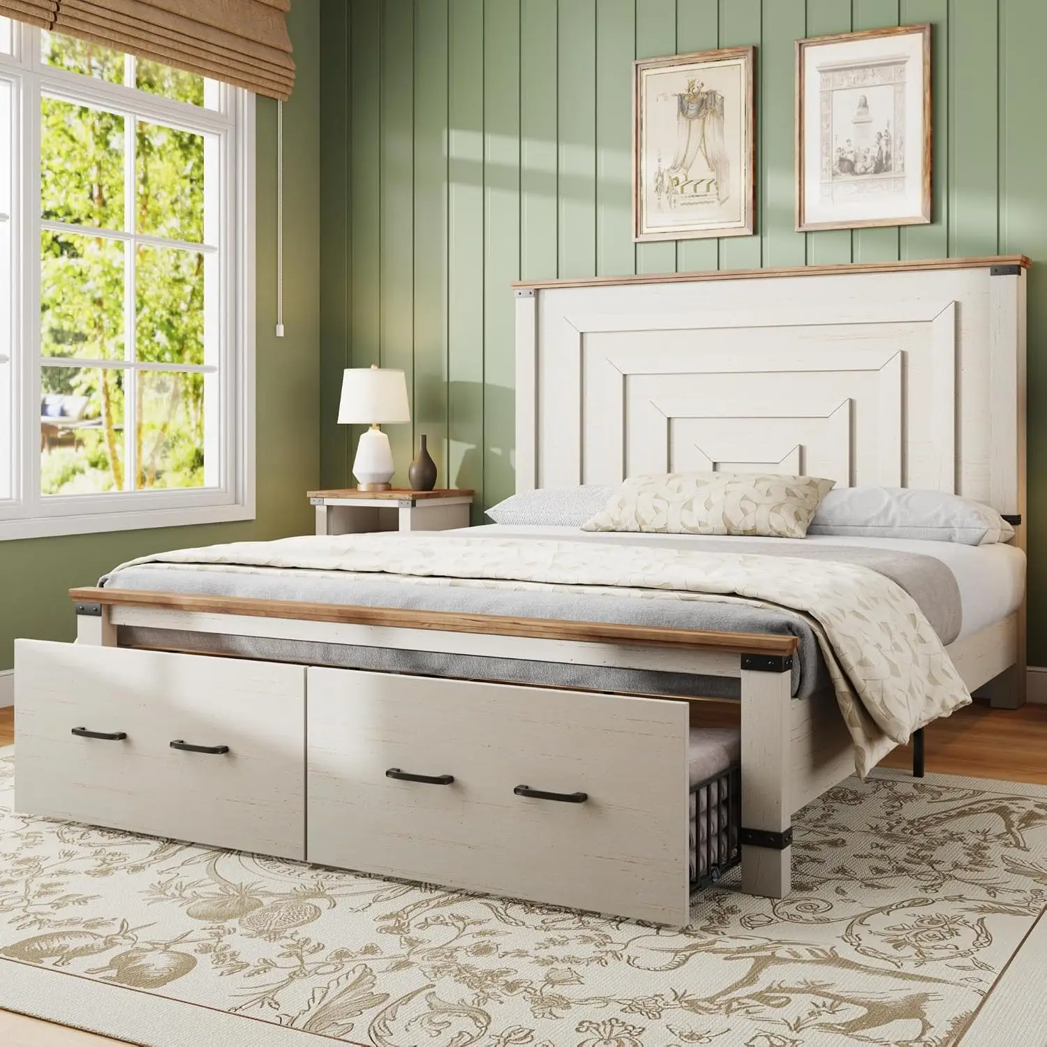 AMERLIFE Farmhouse Full Size Bed Frame with 54