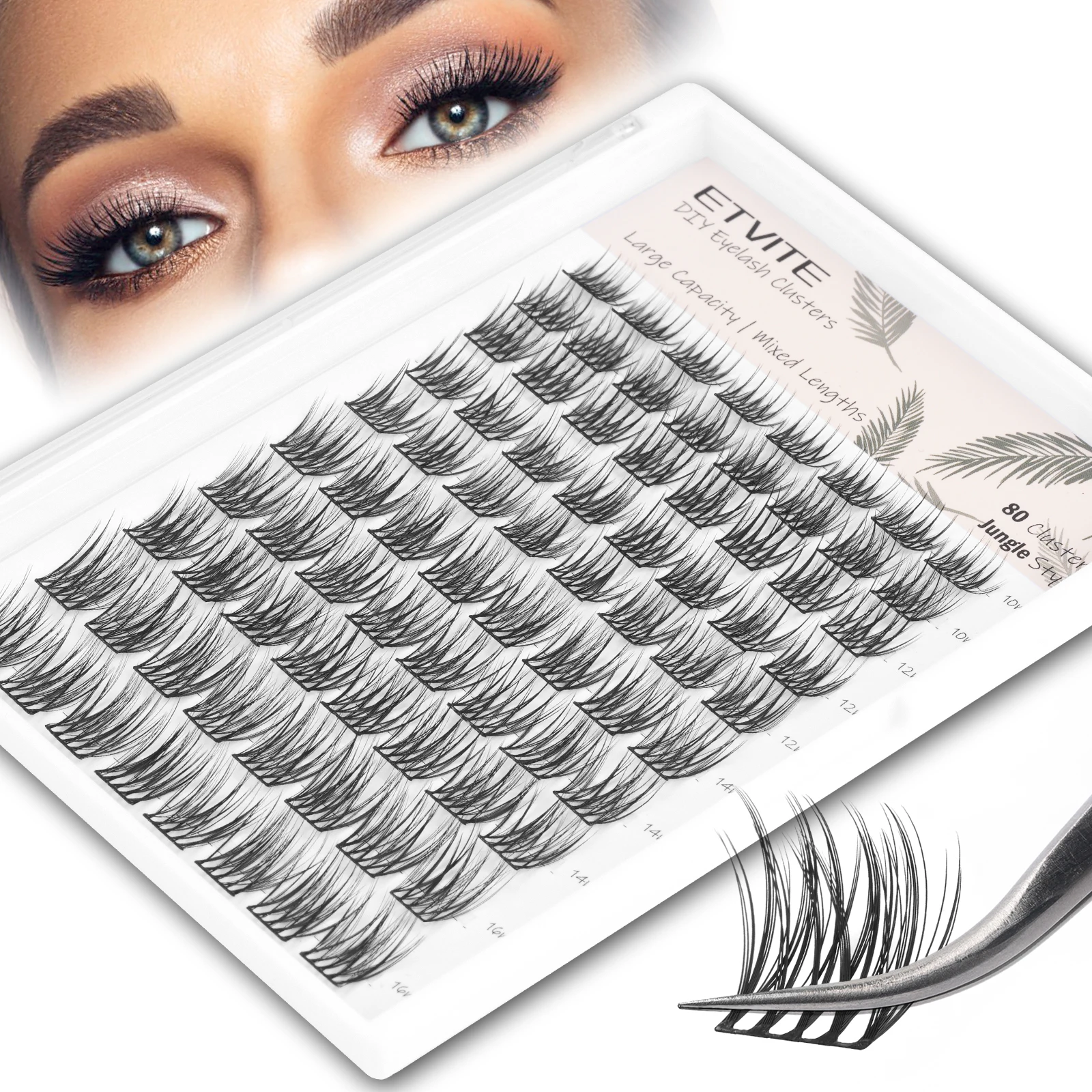 ETVITE Cluster Lashes Segmented DIY Individual Eyelash Extension Natural Fluffy Lashes Mix Length Volume False Eyelashes