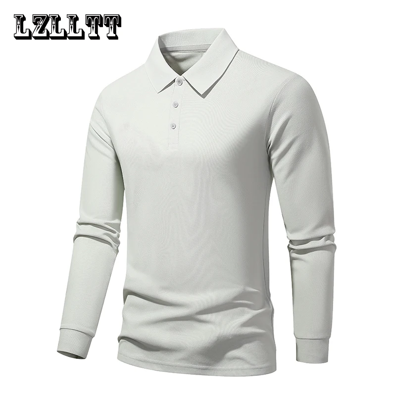 Spring Autumn Men Casual Solid Polo Shirts Mens Cotton Business Long Sleeve Polo Shirt Running Quick Dry Tee Shirts Male LZLLTT
