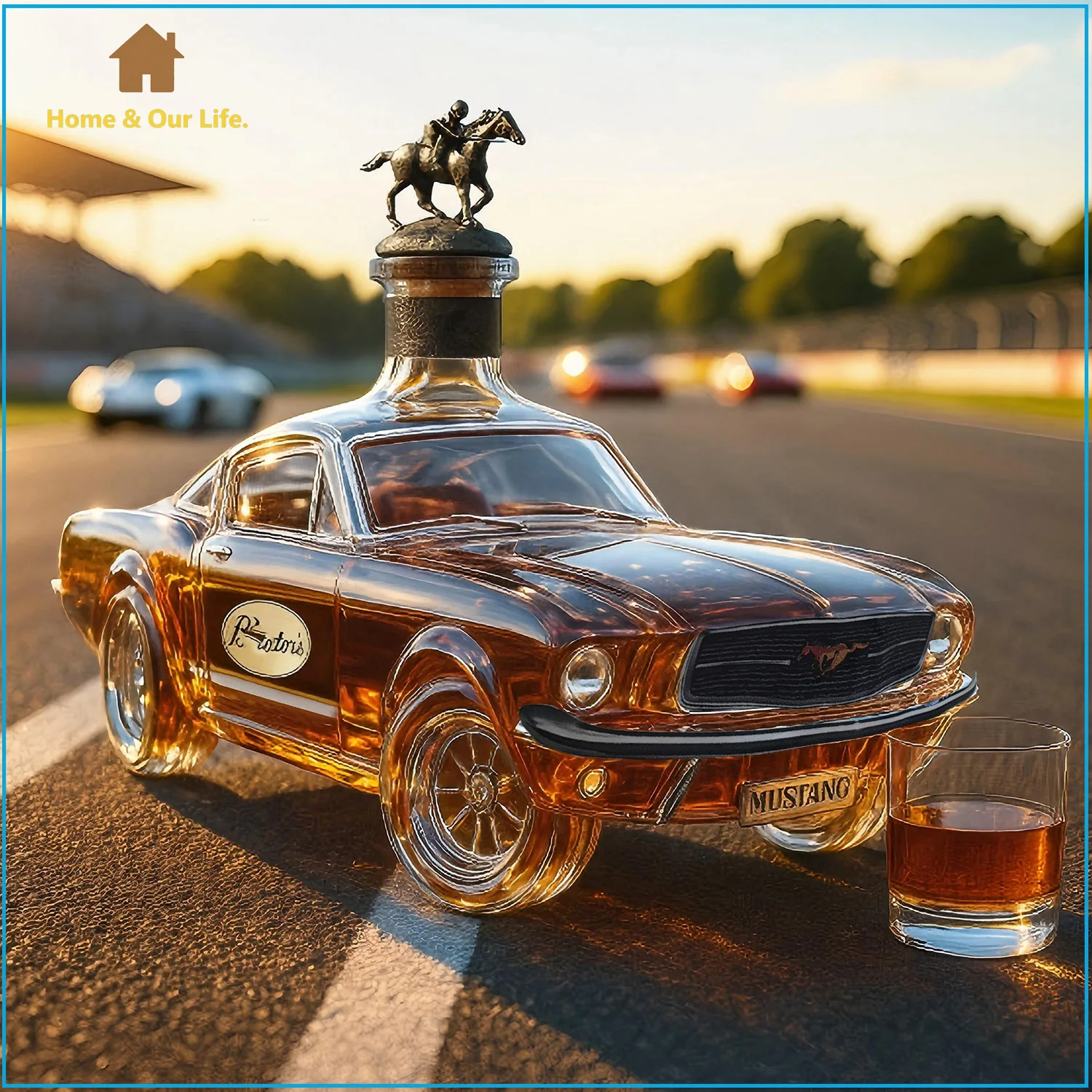 

Бутылка для виски Ford Mustang 1965 года — контейнер для спиртовых напитков в винтажном стиле с классическим дизайном автомобиля